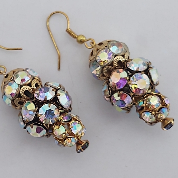 Gorgeous Vintage AB Crystal Large Gold Drop Earrings - Picture 5 of 5